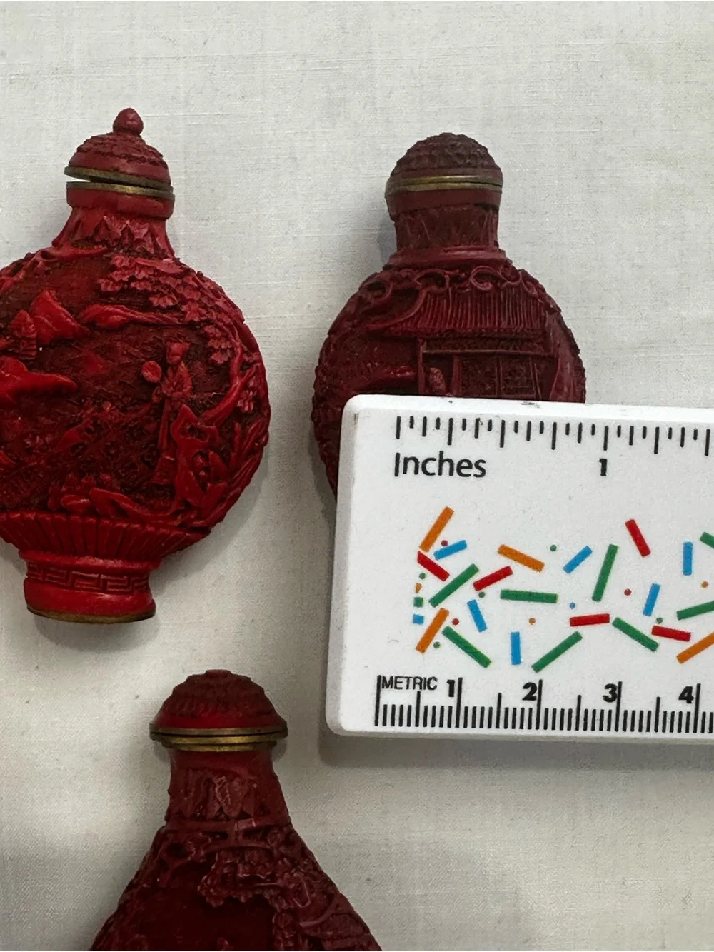VTG Chinese Cinnabar Style Resin Snuff Bottle Set of 5 dark academia READ